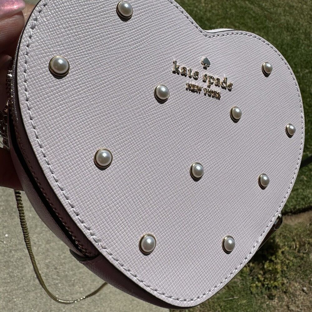 Kate Spade Love Shack Mini Heart Crossbody Lilac Moonlight Pink With Pearls